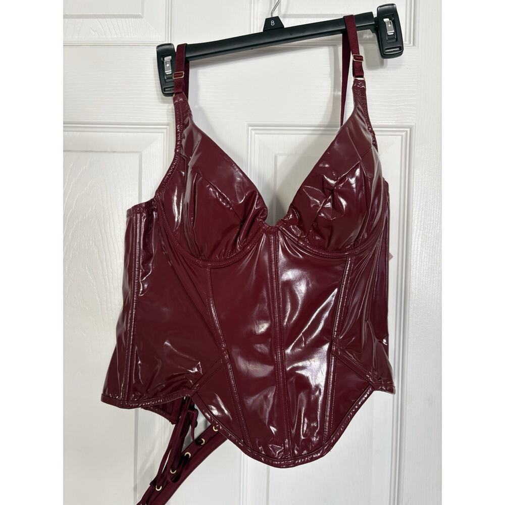 Victoria’s Secret Faux Leather Corset Top Set – Burgundy – Size Large – NWT